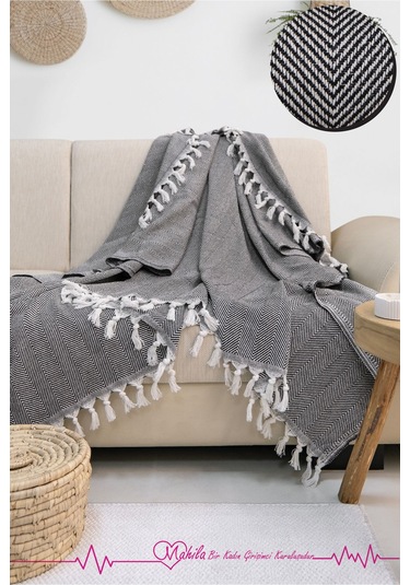 Klasik Pamuklu Koltuk Örtüsü 150x170cm Balık Sırtı Desen Koltuk Örtüsü Antrasit