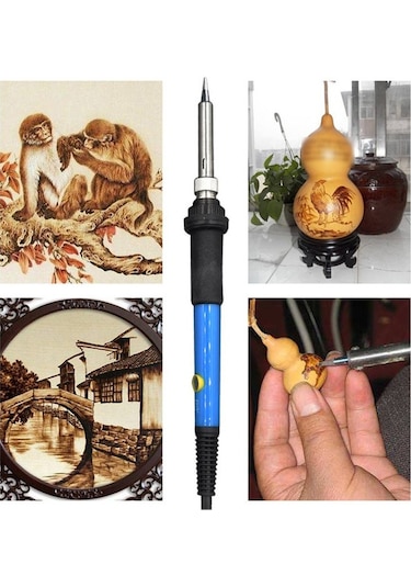 Pyrography Aracı Ahşap Çalışma Yanan Kalem Seti 60w Havya Keski Ucu