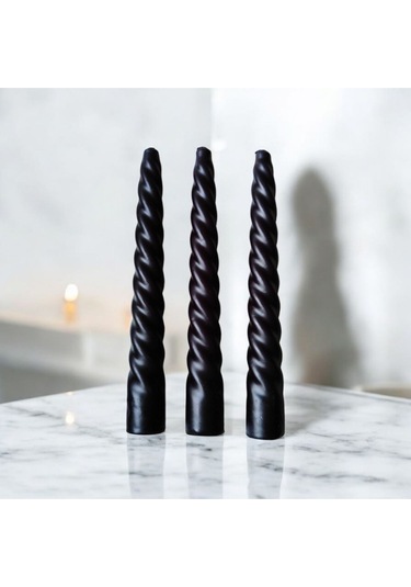 Denic 3 lü Siyah İtalyan Burgulu Şamdan Mum  Kıvrımlı Mum