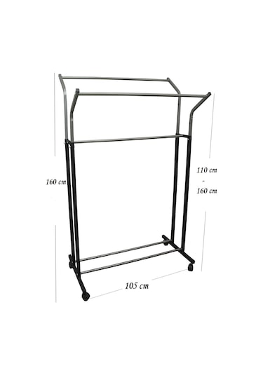 V Ayarlı 105 Cm En Çelik Konfeksiyon Elbise Askılık Tekerli Demonteportmanto Raf Home Hanger Siyah
