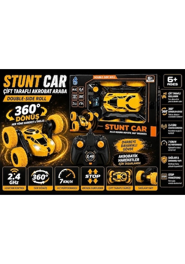 Uzaktan Kumandalı 360 Dönen Şarjlı Akrobat Stunt Car Araba Sarı
