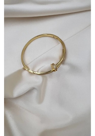 Bb İthal Zirkon Taşlı Çivi Kelepçe Bilezik Altın