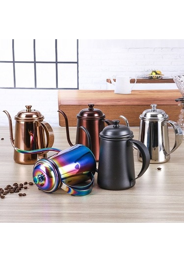 Fortunelane 650ml Paslanmaz Çelik El İle Dökme Kahve Çaydanlığı - Profesyonel Barista Fonksiyonu, Beyaz Renk Beyaz Gümüş