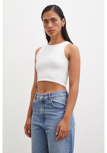 Never More Basic Crop Top Beyaz Beyaz