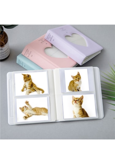 İçi Boş Kalp 64 Cepler Fotoğraf Kitabı Albümü İsim Kartı Tutucu Fujifilm Instax Mini 8 / 7s / 70/25 / 50s / 90 Pembe