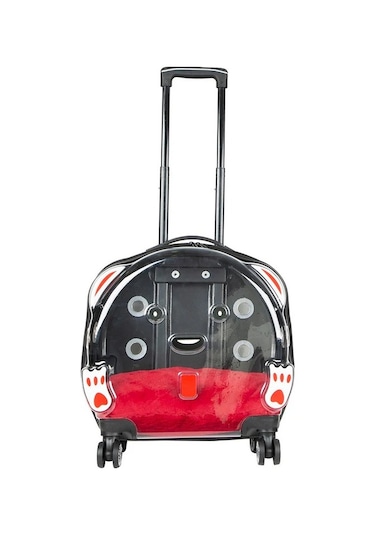 Gobypet Şeffaf Tekerlekli Kedi Köpek Taşıma Valizi Çekçekli Büyük Model Koyu Gri