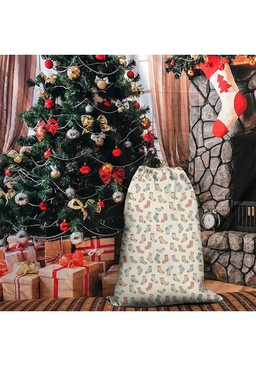 Büyük Noel Baba Hediye Çantası, Pamuklu Kordonlu, Yeniden Kullanılabilir Noel Çorap Klasik