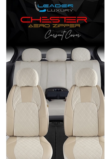 Volkswagen Cc Lüx Yarı Deri Oto Koltuk Kılıfı Ön Arka Takım Chester Bej