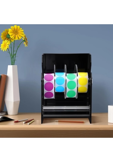 Elmpaly Ayarlanabilir Etiket Dağıtıcı 4 Rulo Sticker Rafı Siyah Ofis Ev Masası Etiketlik Diğer