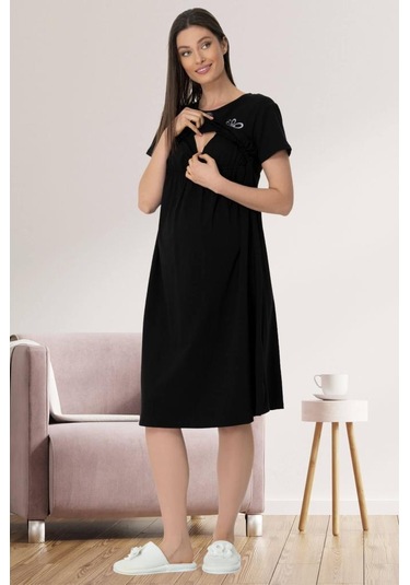 Mecit 5427 Bayan Gri Emzirme Özellikli Hamile Lohusa Elbisesi