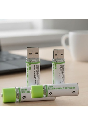 Mercansa Usb Şarjlı 1450mah Aa 1.2v Lityum Kalem Pil - 4'lü Set, Tekrar Şarj Edilebilir Uzun Ömürlü Dönüştürülebilir Batarya
