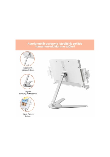 NPO STD007 Okuma Açısı Ayarlı Koruma Kıskkaçlı Alüminyum&ABS Kitap/Tablet/Dergi Standı Modern Rahle