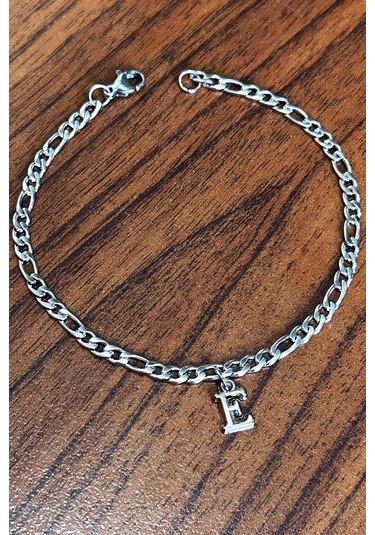 Kişiye Özel Harfli İnce Figaro Zincir Unisex Çelik Bileklik Sevgiliye Eşe Hediye Eck55h Metalik