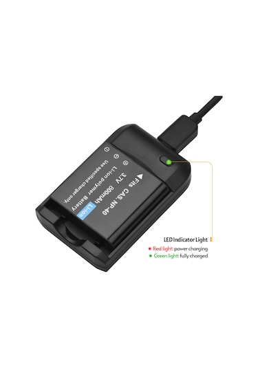Geeksen Np-40 Şarj Cihazı Ve 2 Adet 800mah Pil - Usb Şarj Kablolu, Led Göstergeli