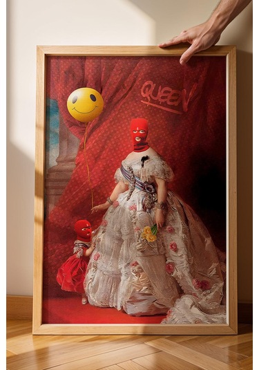 Red Mask Queen Graffiti Çerçeveli Tablo Komik Anne Hediyesi Modifiye Sanat