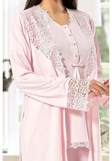 Xses 4200 Kadın Hamile Lohusa Sabahlıklı Pijama Takım-pudra