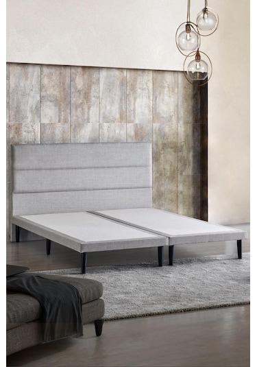 Niron Slim Baza Ve Başlık Takımı - 140x200 Çift Kişilik Kumaş Kaplı Metal Karyola Ve Başlık Seti