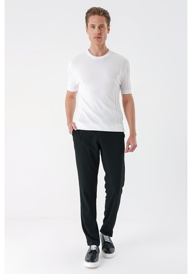 Slim Fit Bisiklet Yaka Kısa Kol Beyaz Triko Tr 869 Beyaz