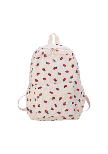 Geeksen Kuruşak Çilek Desenli Geniş Kabinli Çok Cepli Seyahat Sirt Çantasi Pembe Açik, 43x31x14cm Bej