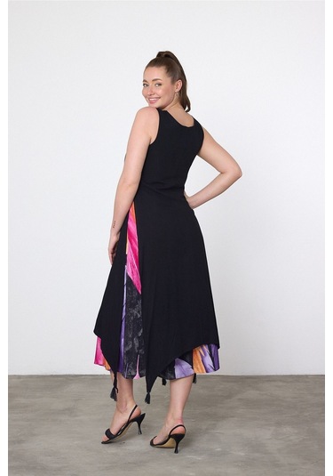 Schık Kadın Yazlık Bol Kolsuz Rahat Baskılı Elbise Lila