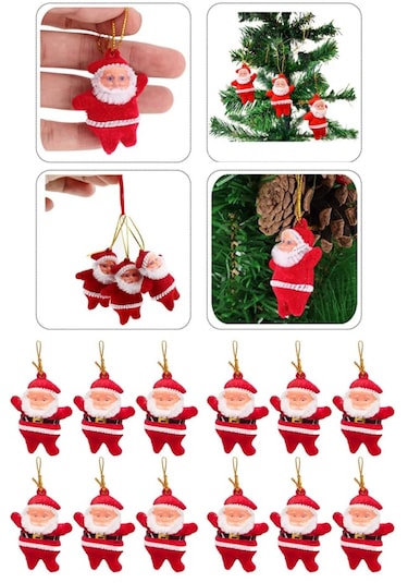 12 Li Noel Baba Figürlü Yılbaşı Çam Ağacı Süs Seti Noel Adam