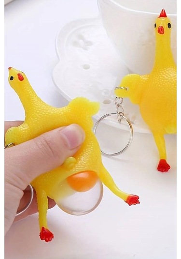 Yumurtlayan Eğlenceli Tavuk Anahtarlık Stres Topu Hediyelik Oyuncak Çanta Süsü
