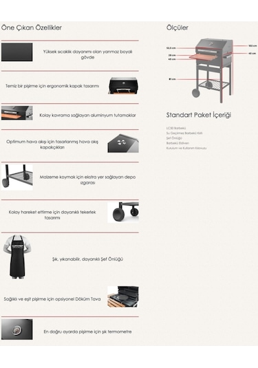 Luxchef LC50 Barbekü Mangal + Kılıf + Önlük + BBQ Eldiveni
