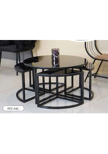 Mim Siyah Yuvarlak 4+1 Pizza Orta Sehpa Siyah