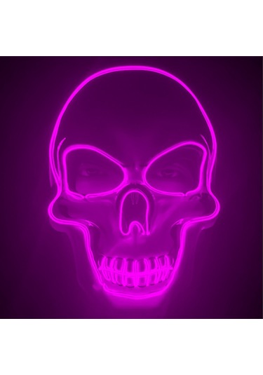 Aubyhe Pembe Sesli Kontrollü Led Işıklı Kelle Maske - Halloween Korku Atmosferi Oluşturucu, Sert Malzeme, Ev Kullanımı 14+