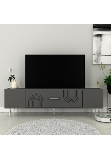 Valeria Tv Sehpası Tv Ünitesi 150 Cm Antrasit Gümüş