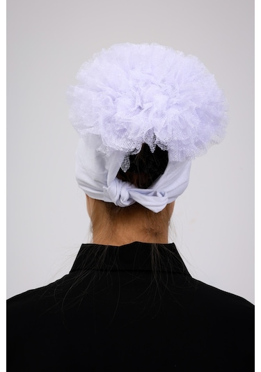 Kaymayan Fırfırlı Silikonlu Dikişsiz Bone Beyaz - Kaymaz Kadın Tesettür Bağlamalı İç Bone Beyaz