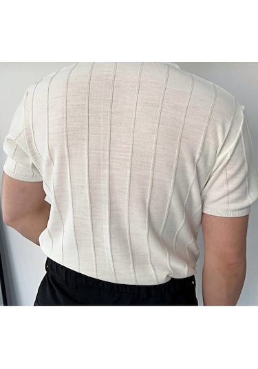 Erkek Slim Kısa Kollu Triko Tişört Yazlık Basic Beyaz