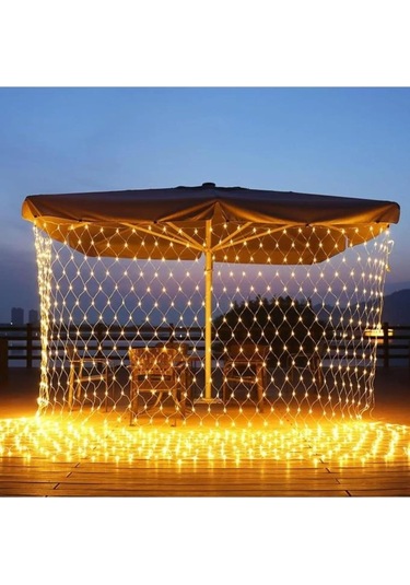 Ağ Perde Led Sarı Işık 3x3 Fişli Eklenebilir Dış Mekan Aydınlatma Sarı