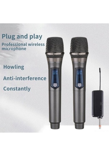 Bloomnest Şarj Edilebilir Kablosuz Mikrofon Seti - Vhf, Çift Mikrofon, Ev Ktv Dış Mekan Sahne Konferans Gümüş Gümüş