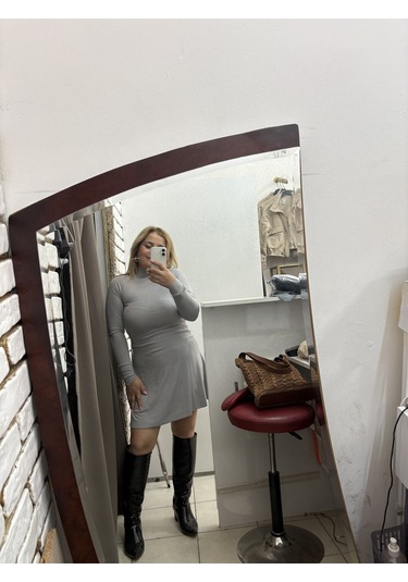 Tuba Toptaş Kloş Elbise Balıkçı Yaka Gri