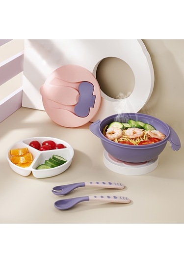 Çocukların Günlük Beslenmesi İçin Vantuz, Kaşık, Çatal, Kase, Kase Kapağı Ve Üç Bölgeli Tabak İçerir