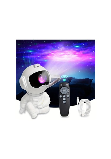 Honeybeeshop Beyaz Tunpahcon Modern Led Galaksi Projektoru Usb Yildizli Gokyuzu Gece Lambasi Uzaktan Kumandali Hareketli Astronot Tasarimi Yatak Odasi Dekoru Beyaz