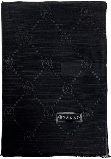 Vakko Pamuk İpek Şal - Monogram - Siyah - Siyah