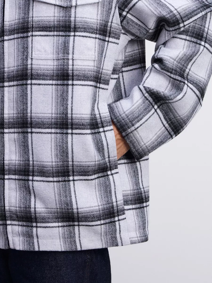 Zarına Kareli Baskılı, Fermuarlı, Mevsim Geçişi İçin Gömlek Ceket 246051626 Beyaz Pırlanta