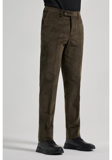Koyu Haki Pamuklu Yandan Cepli Comfort Fit Kadife Pantolon 1003245160 Koyu Haki