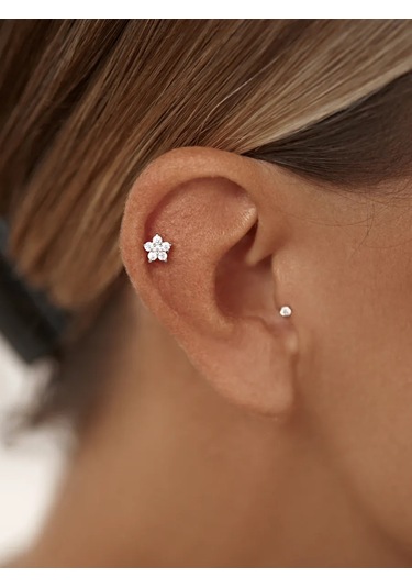 Zoloto Russkih 925 Ayar Gümüş Sünger Taşlı Helix Labret Küpe Piercingi 156113793 Gri