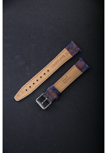 Hakiki Deri 18mm Akıllı Pimli Saat Kordonu Koyu Lacivert