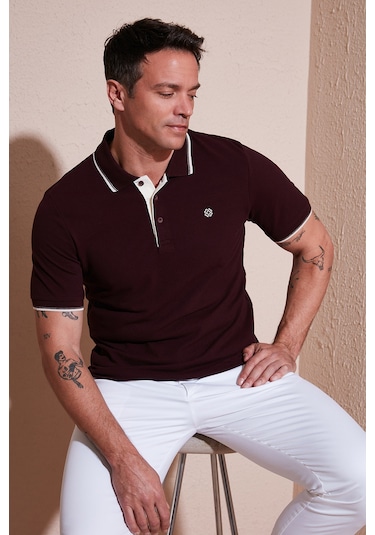 Buratti % 100 Pamuk Düğmeli Regular Fit Erkek Polo Yaka T Shirt 5902118 Vişne-Beyaz Buratti % 100 Pamuk Düğmeli Regular Fit Erkek Polo Yaka T Shirt 5902118 Vişne-Beyaz