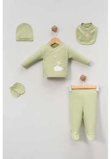 Bebitof %100 Pamuk Sweet Dreams Desenli Bebitof 5 Parça Yenidoğan Hastane Çıkışı Zıbın Seti Bbtf.ysl.20107 Yeşil