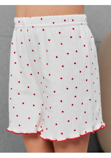 Avk Kids Kız Çocukları İçin Kalpli, Pijama Takımı, Şortlu, Pamuklu 310265944 Beyaz