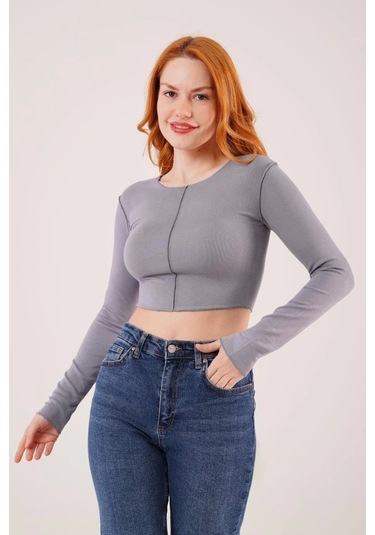 Ters Dikişli Basic Antrasit Body Bluz Antrasit