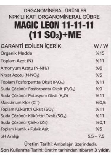 Magic Leon 11.11.11+11so3 Npk Lı Orgamineral Gübre 25 Kg 25 KG