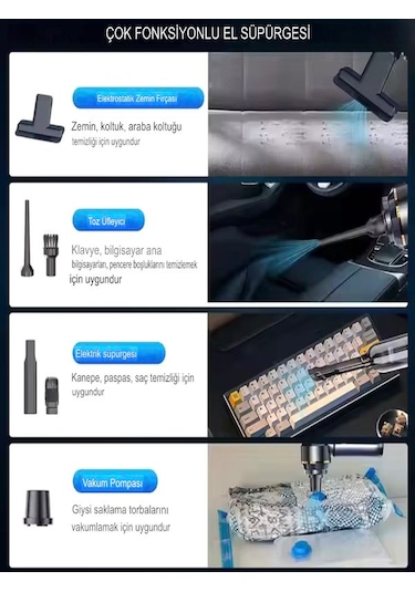 17000pa 100w Araç Süpürgesi Led Ekranlı, Ev Ofis Araba İçin El Süpürgesi - Hepa Filtreli Gri