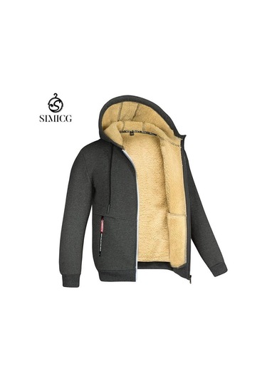 Erkek Sonbahar Ve Kışlık Kapüşonlu Polar Ceket-gri Gri