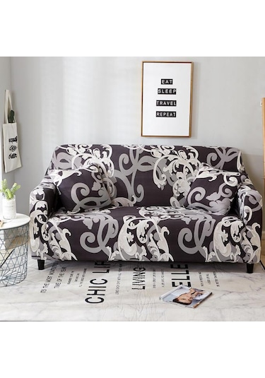 Mufunye Kalın Kumaşlı Esnek Koltuk Kılıfı - 145-185 Çift Kişilik, Yastık Kılıfı Hediyeli Açık Gri & Beyaz